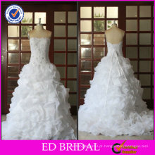 ED Beautiful A-Line Bead Work Sem Mangas Strapless Lace Up Heavy Ruffle Organza Real Sample Wedding Dress